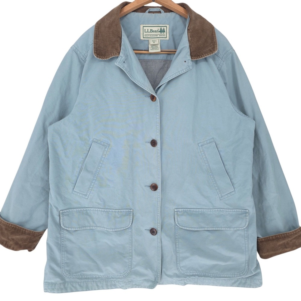 L.L.Bean Chore Jacket Womens XL Blue Canvas Corduroy Collar Lined Barn Coat